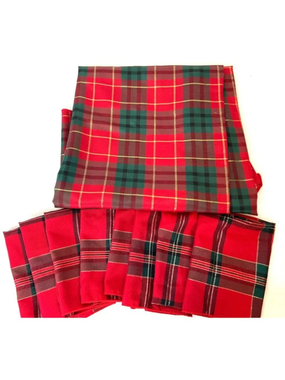 Home Collection Red Plaid Christmas Tablecloth & 8 Napkin Set 60 X 84 Tradition